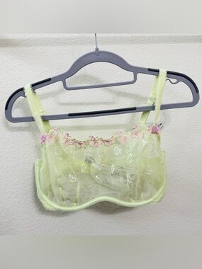 PINK Victoria's Secret Sheer Pastel Lime Green Embroidered Balconette Bra